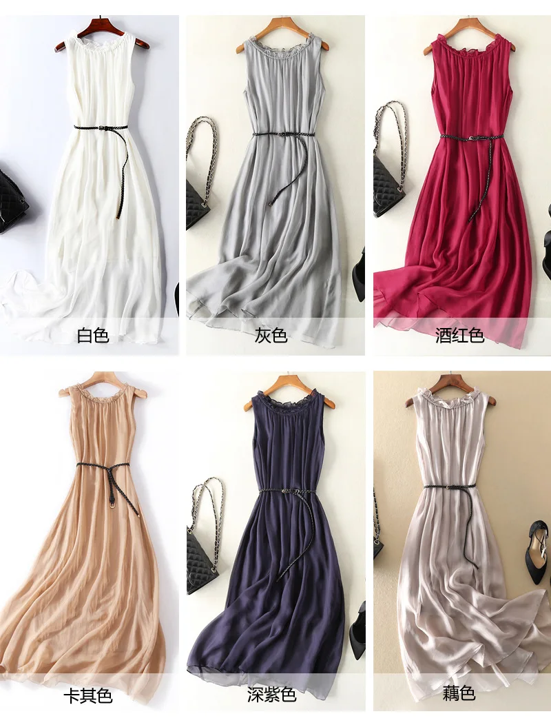 Tcyeek100%mulberry Silk Dress Women Korean Summer Dresses Sleeveless Beach Dress Womans Clothing Ladies Dresses Vestido Feminino