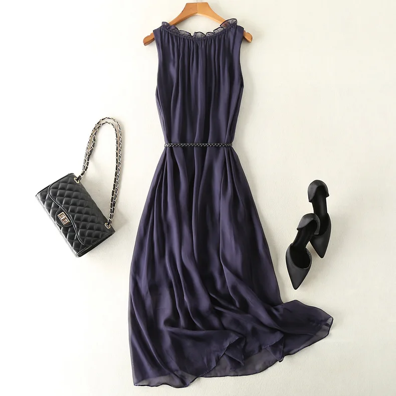 Tcyeek100%mulberry Silk Dress Women Korean Summer Dresses Sleeveless Beach Dress Womans Clothing Ladies Dresses Vestido Feminino