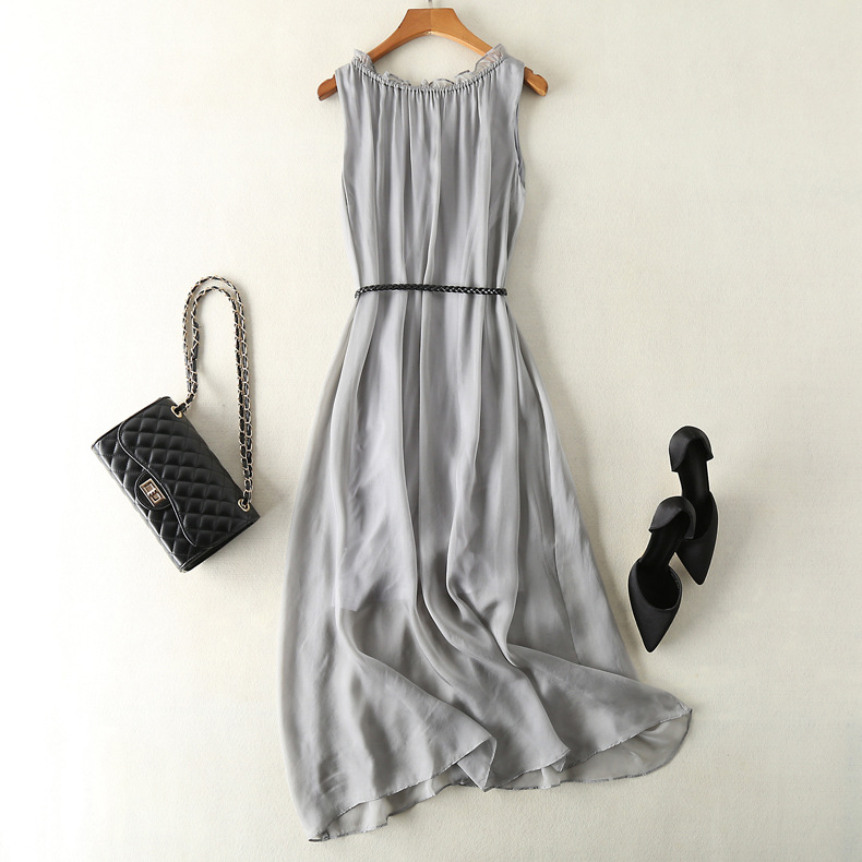 Tcyeek100%mulberry Silk Dress Women Korean Summer Dresses Sleeveless Beach Dress Womans Clothing Ladies Dresses Vestido Feminino