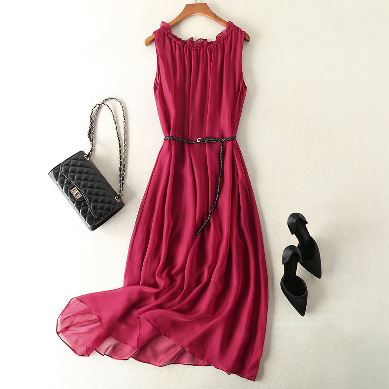 Tcyeek100%mulberry Silk Dress Women Korean Summer Dresses Sleeveless Beach Dress Womans Clothing Ladies Dresses Vestido Feminino