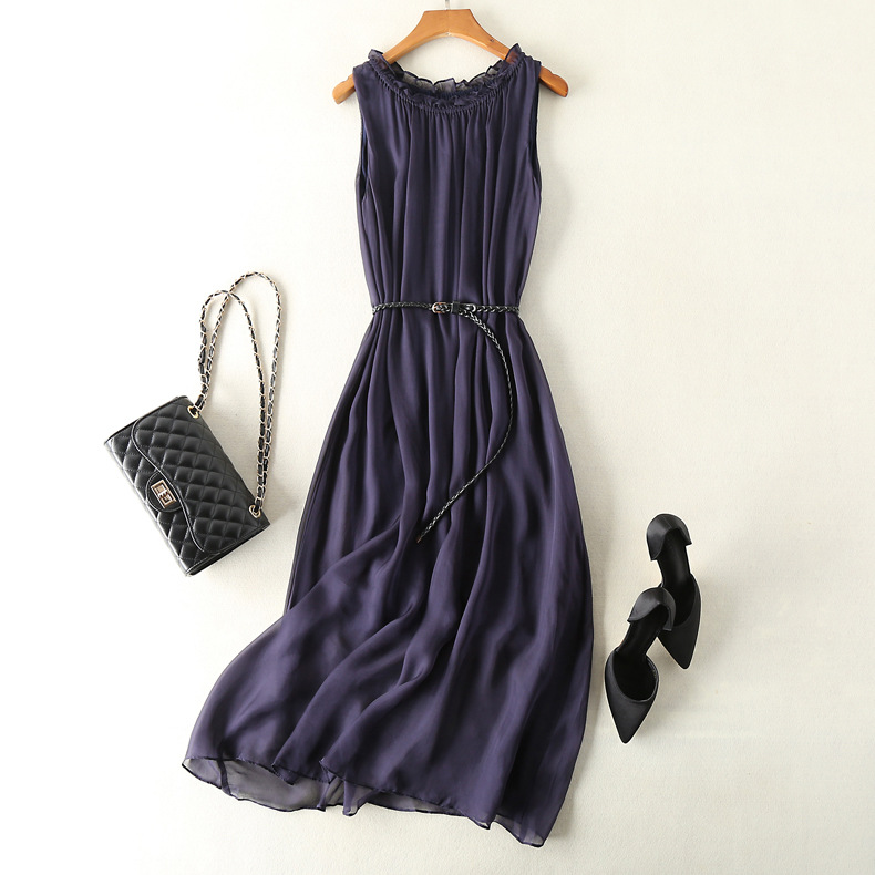 Tcyeek100%mulberry Silk Dress Women Korean Summer Dresses Sleeveless Beach Dress Womans Clothing Ladies Dresses Vestido Feminino