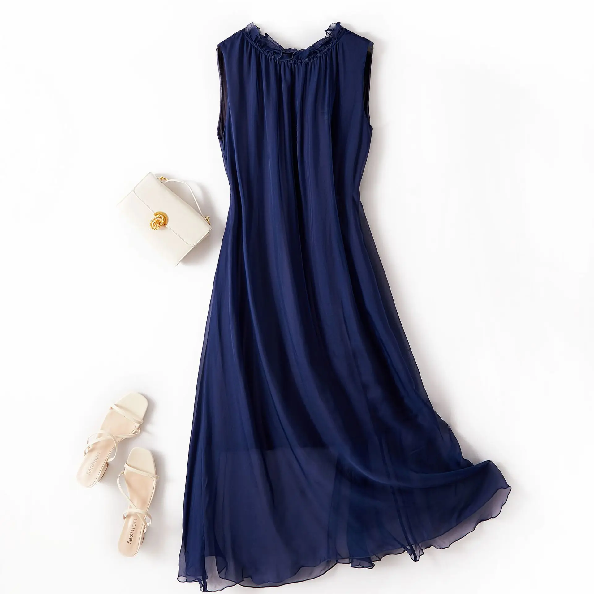 Tcyeek100%mulberry Silk Dress Women Korean Summer Dresses Sleeveless Beach Dress Womans Clothing Ladies Dresses Vestido Feminino