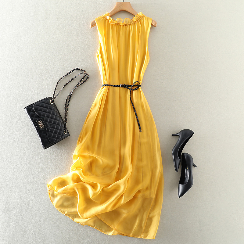 Tcyeek100%mulberry Silk Dress Women Korean Summer Dresses Sleeveless Beach Dress Womans Clothing Ladies Dresses Vestido Feminino