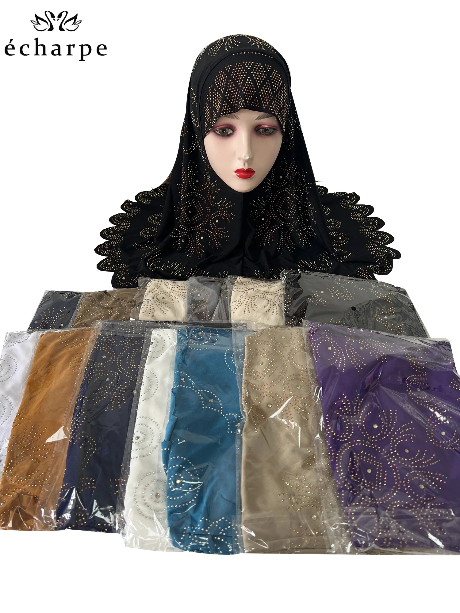 12PCS/ DOZEN Muslim Kids Girls Solid Hijab Hats Stones Children Islamic Headscarf Inner Caps Islamic Turban Full Cover Banadanas