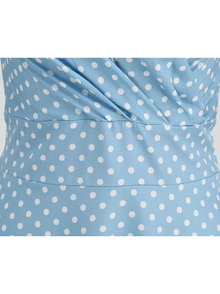 Elegant Polka Dot Party Dress Women Summer Halter High Waist 50s Vintage Fit and Flare Backless Retro Dresses