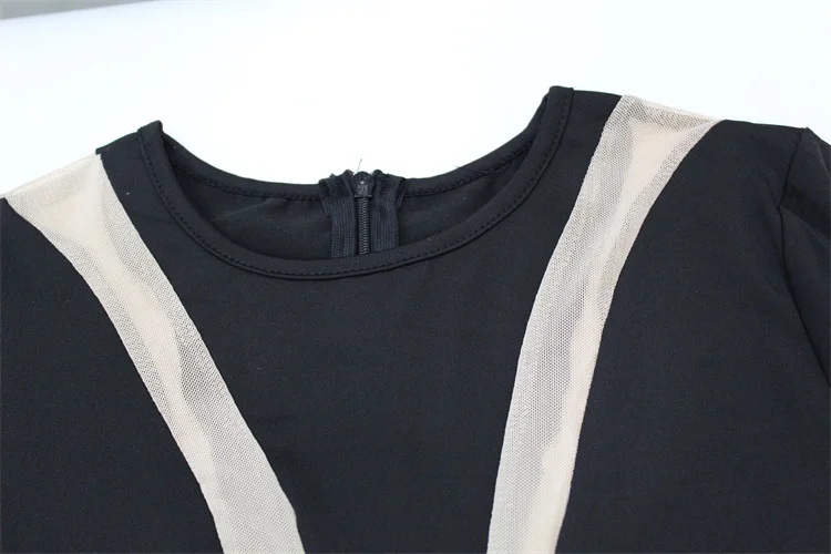 Fashion High Street Mesh Patchwork Jumpsuits Woman Rompers Casual Sexy O-Neck Long Sleeve Skinny Tops Jumpsuit Women Overalls