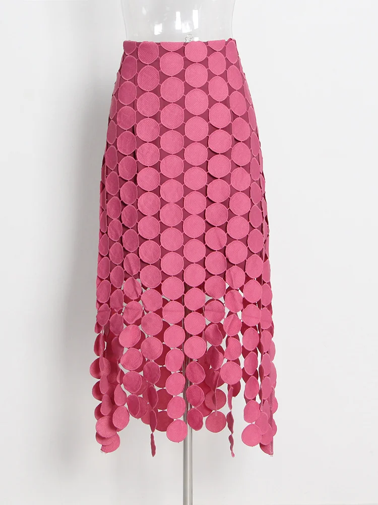 CHICEVER Tassel Panel Skirt For Women High Waist Patchwork Dot Irregular Hem Casual Skirts Female Fashion New Clothing Style