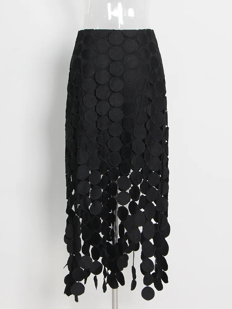 CHICEVER Tassel Panel Skirt For Women High Waist Patchwork Dot Irregular Hem Casual Skirts Female Fashion New Clothing Style