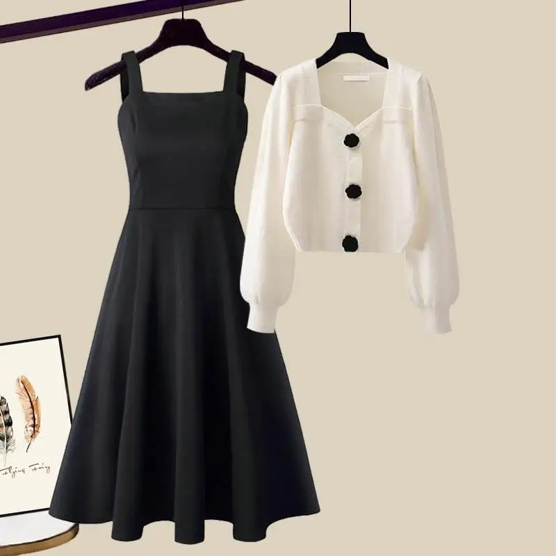 Fashion Casual Suit Women 2023 Autumn and Winter New Korean Style Temperament Age Reducing Sweater Dress Two-piece Set