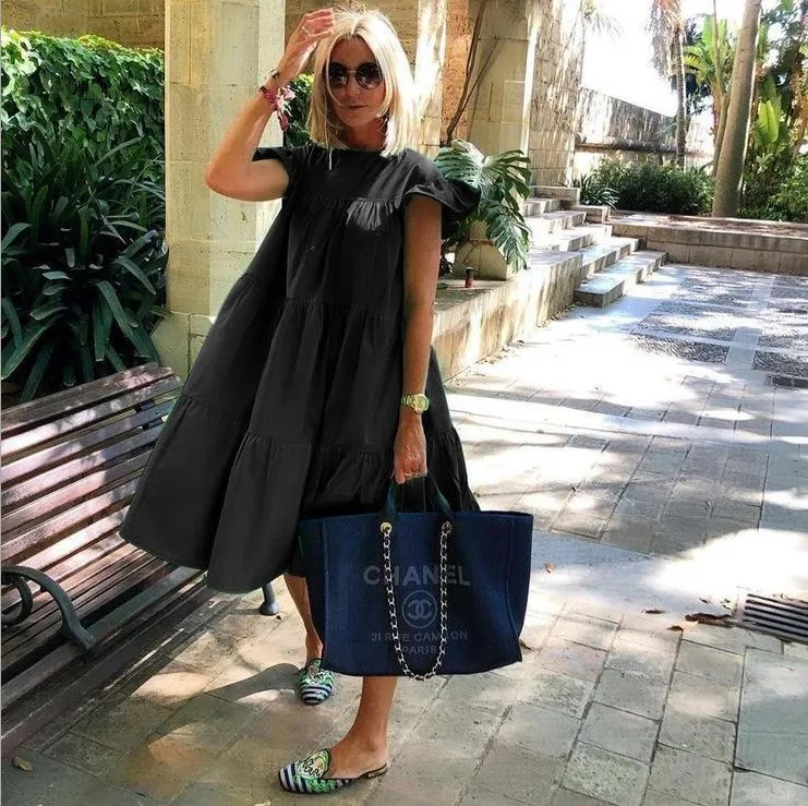 Women Loose Vintage Ruffles Befree Dress Sexy Summer Vest Tank Strap Boho Casual Holiday Party Elegant Midi Dresses
