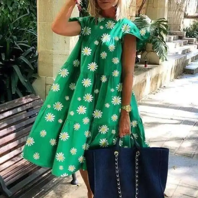 Women Loose Vintage Ruffles Befree Dress Sexy Summer Vest Tank Strap Boho Casual Holiday Party Elegant Midi Dresses