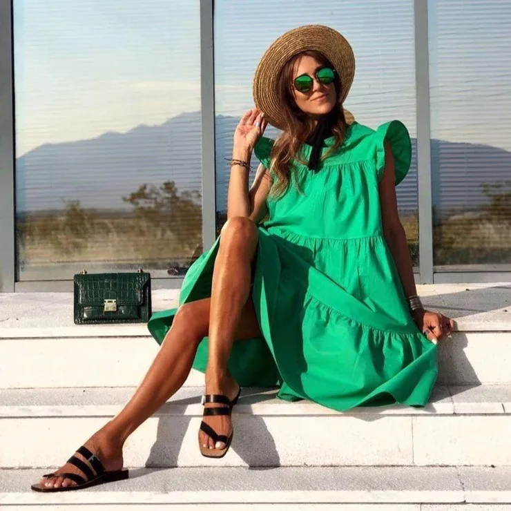 Women Loose Vintage Ruffles Befree Dress Sexy Summer Vest Tank Strap Boho Casual Holiday Party Elegant Midi Dresses