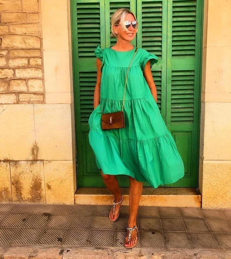 Women Loose Vintage Ruffles Befree Dress Sexy Summer Vest Tank Strap Boho Casual Holiday Party Elegant Midi Dresses