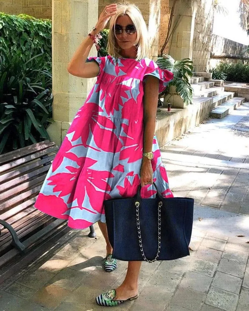 Women Loose Vintage Ruffles Befree Dress Sexy Summer Vest Tank Strap Boho Casual Holiday Party Elegant Midi Dresses