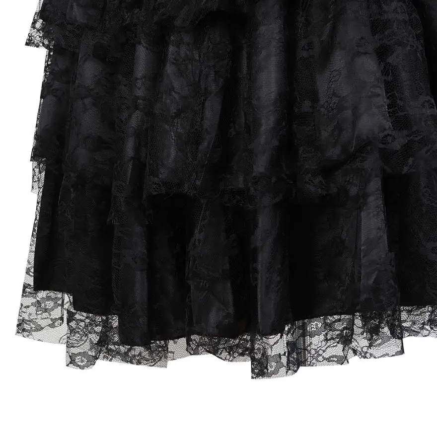 Women Gothic Sexy Floral Lace Mesh Tulle Mini Pleated Skirt Showgirl Fashion Party Dance Skirts Layered Ruffled Plus Size S-6XL