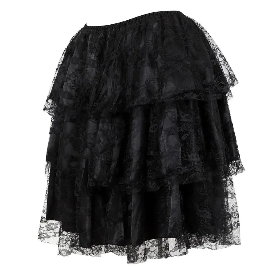 Women Gothic Sexy Floral Lace Mesh Tulle Mini Pleated Skirt Showgirl Fashion Party Dance Skirts Layered Ruffled Plus Size S-6XL