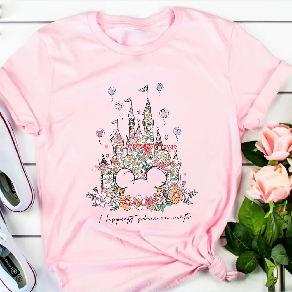 Aesthetic Floral Castle T Shirt Vintage Castle T-Shirt Happiest Place on Earth Tees Magic Tshirt Unisex Short Sleeves Tops