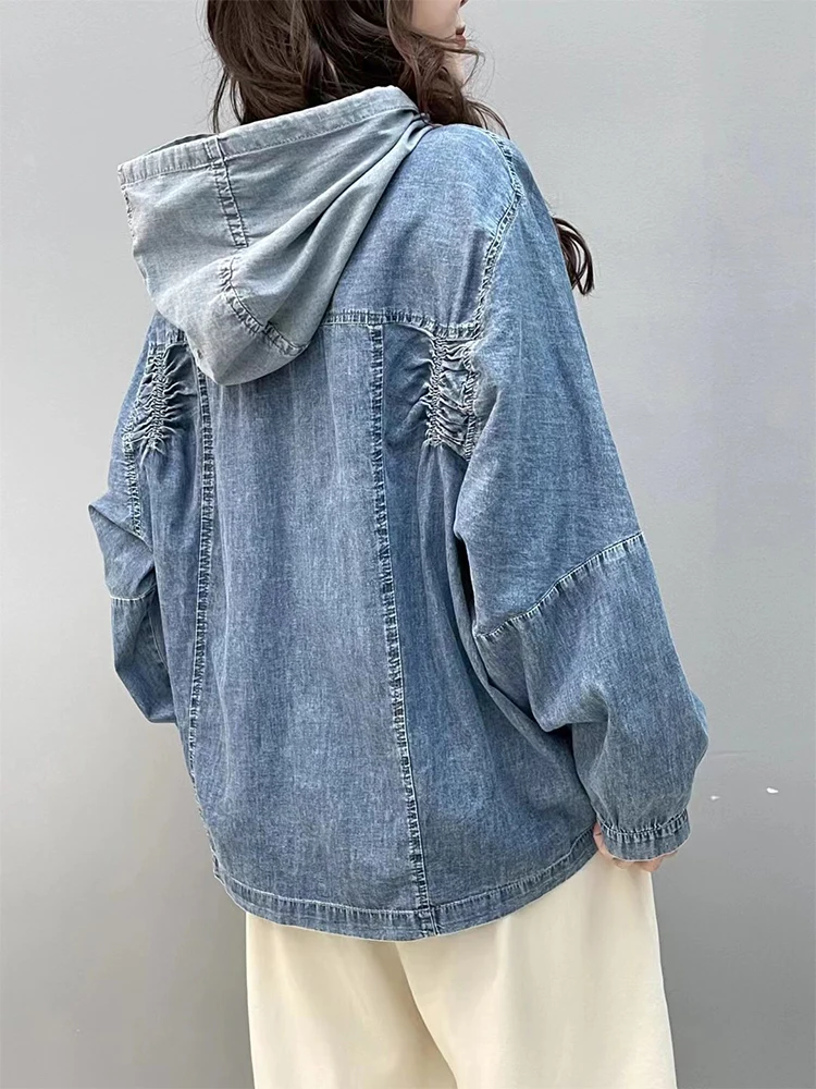 Amax luluE Spring Fashion Denim Hoodies Womens Vintage Hooded Classic Loose Sweatshirts Ladies Harajuku Leisure Korean Clothes