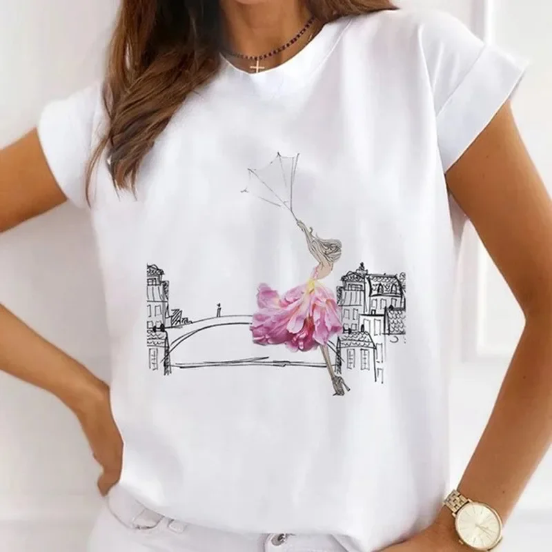 African Women's New Fashion City Girl Half Sleeve Basic Cute Clothes T-shirt Graphic T Shirts Y2k Tops Harajuku Vintage Tee