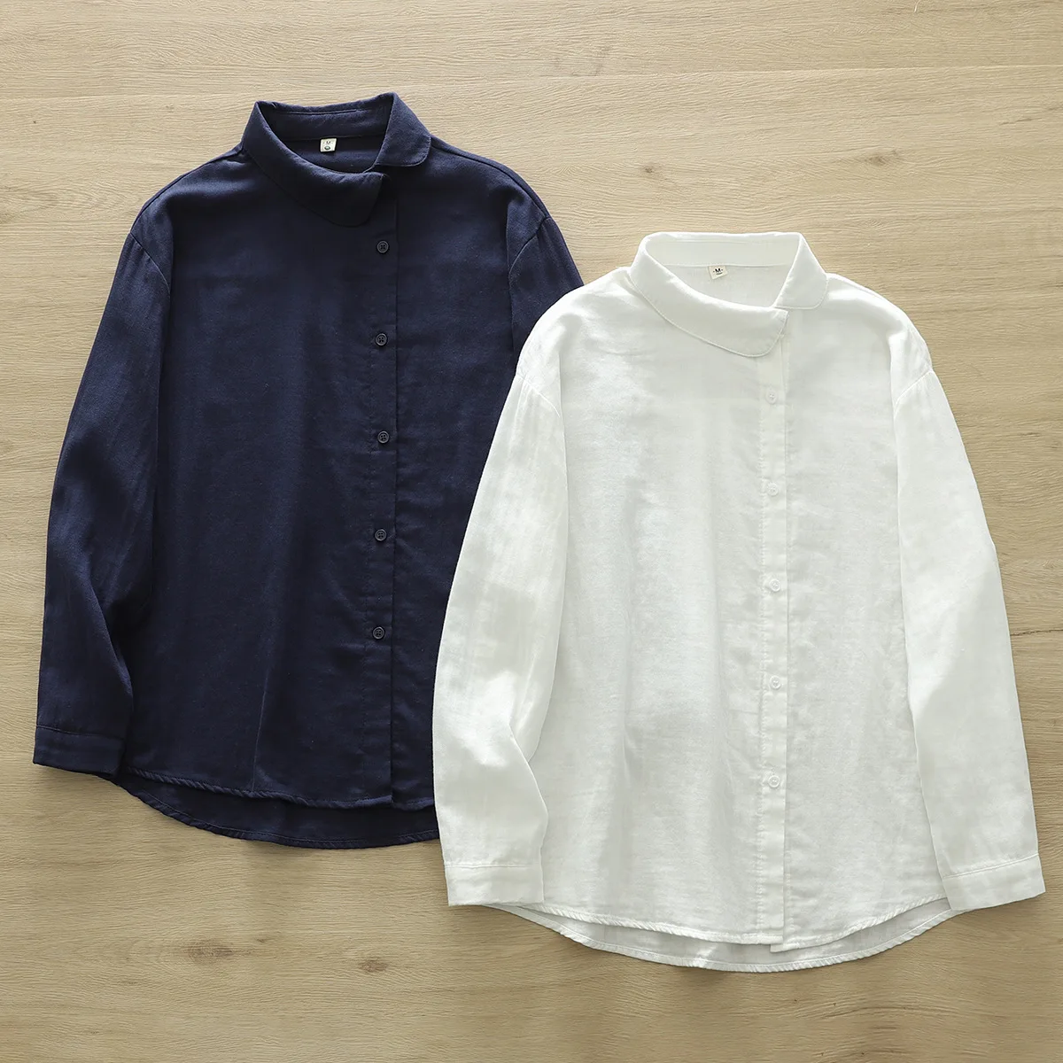 New Fall Cotton White Shirt Women's Long Sleeves Skew Collar Tops Office Lady Comfortable Casual Blouses 2024 Spring T41450QM