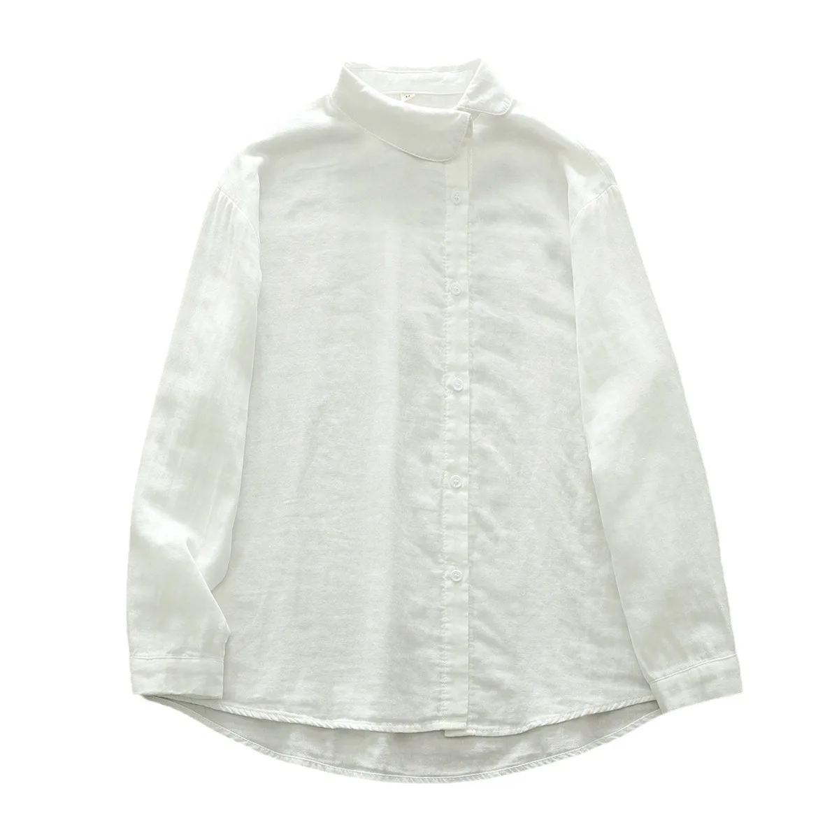 New Fall Cotton White Shirt Women's Long Sleeves Skew Collar Tops Office Lady Comfortable Casual Blouses 2024 Spring T41450QM