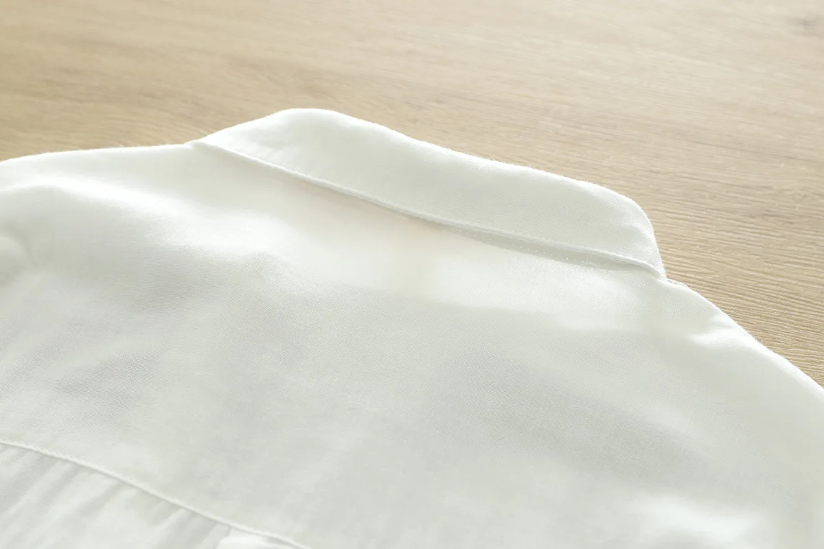 New Fall Cotton White Shirt Women's Long Sleeves Skew Collar Tops Office Lady Comfortable Casual Blouses 2024 Spring T41450QM
