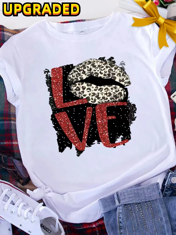 Brave Soul L American Retro Letters Love White T-shirt Women Short Sleeve Round Neck Loose Large Size Casual Top Oversized