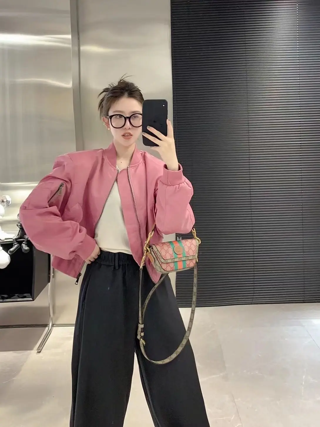 Women Bomber Jacket Zipper Long Sleeve Coat Spring Autumn Cropped Jacket Sweatshirt Pocket Patchwork Tops Loose Casual Outerwear