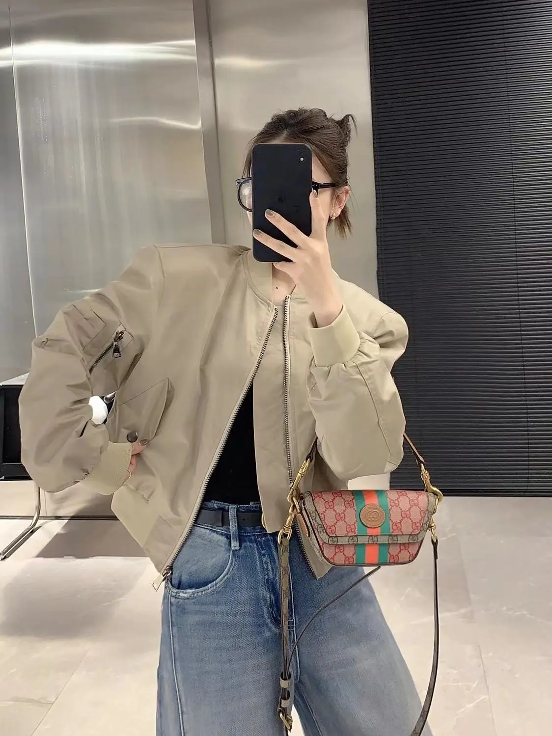 Women Bomber Jacket Zipper Long Sleeve Coat Spring Autumn Cropped Jacket Sweatshirt Pocket Patchwork Tops Loose Casual Outerwear
