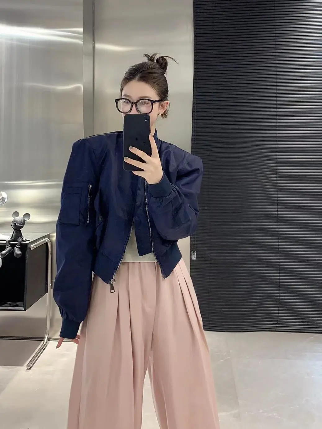 Women Bomber Jacket Zipper Long Sleeve Coat Spring Autumn Cropped Jacket Sweatshirt Pocket Patchwork Tops Loose Casual Outerwear