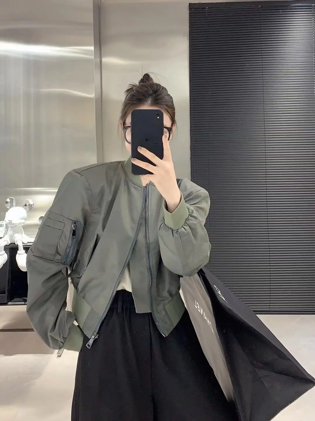 Women Bomber Jacket Zipper Long Sleeve Coat Spring Autumn Cropped Jacket Sweatshirt Pocket Patchwork Tops Loose Casual Outerwear
