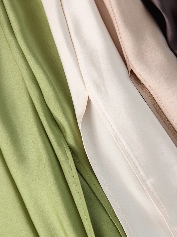 Women Green Midi Skirts A Line With Slit Office High Waist Women's Satin Skirts Elastic Waist Solid Silk Slit Skirts For Women