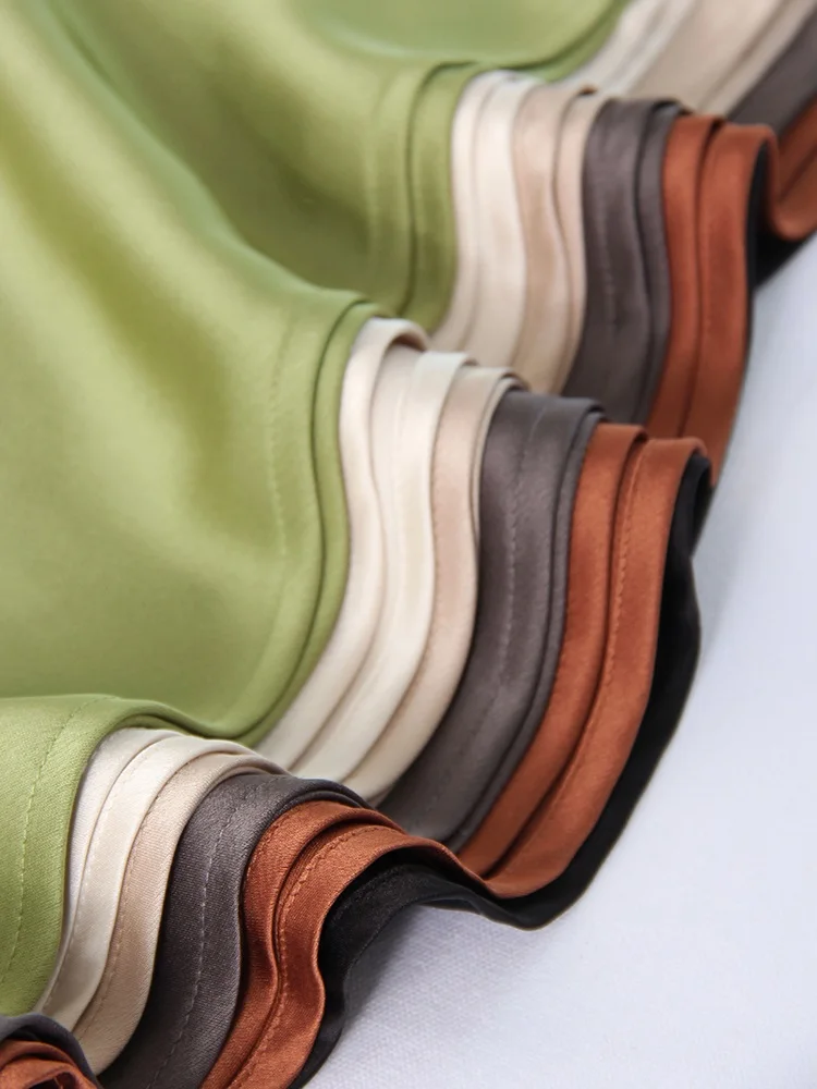 Women Green Midi Skirts A Line With Slit Office High Waist Women's Satin Skirts Elastic Waist Solid Silk Slit Skirts For Women