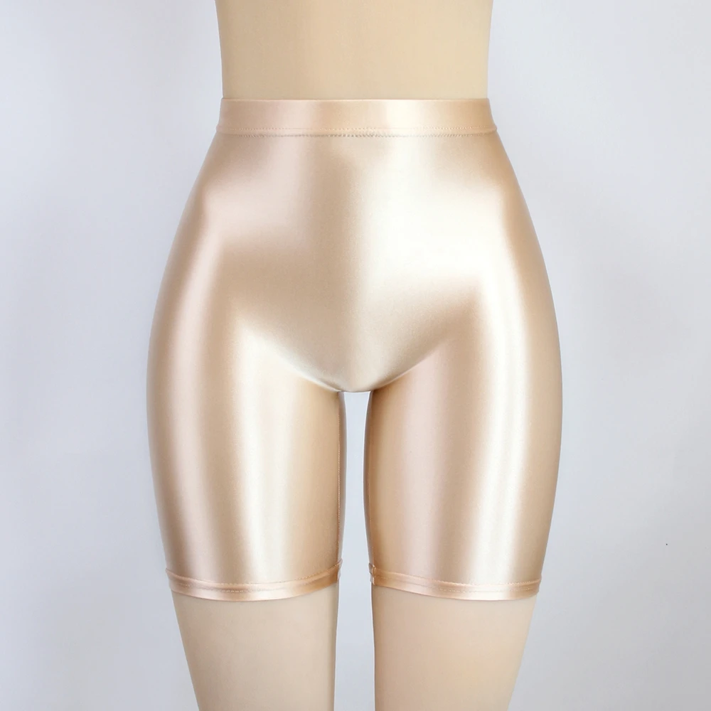 MJINM Womens Satin Glossy Shorts High Waist Yoga Silk Running Fitness Stretch Front Seamless Opaque Biker Tights Skinny Leggings
