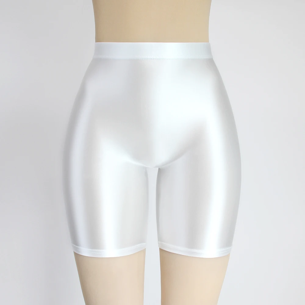 MJINM Womens Satin Glossy Shorts High Waist Yoga Silk Running Fitness Stretch Front Seamless Opaque Biker Tights Skinny Leggings