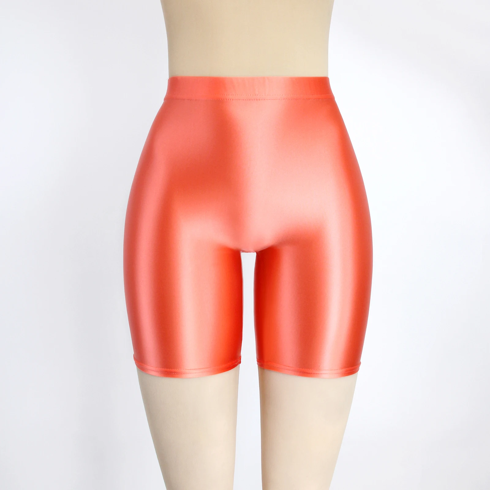 MJINM Womens Satin Glossy Shorts High Waist Yoga Silk Running Fitness Stretch Front Seamless Opaque Biker Tights Skinny Leggings