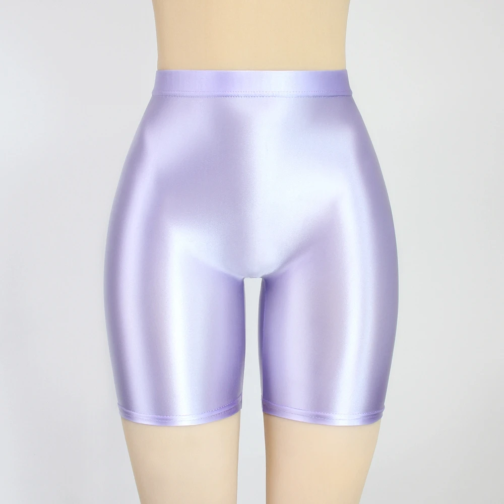 MJINM Womens Satin Glossy Shorts High Waist Yoga Silk Running Fitness Stretch Front Seamless Opaque Biker Tights Skinny Leggings