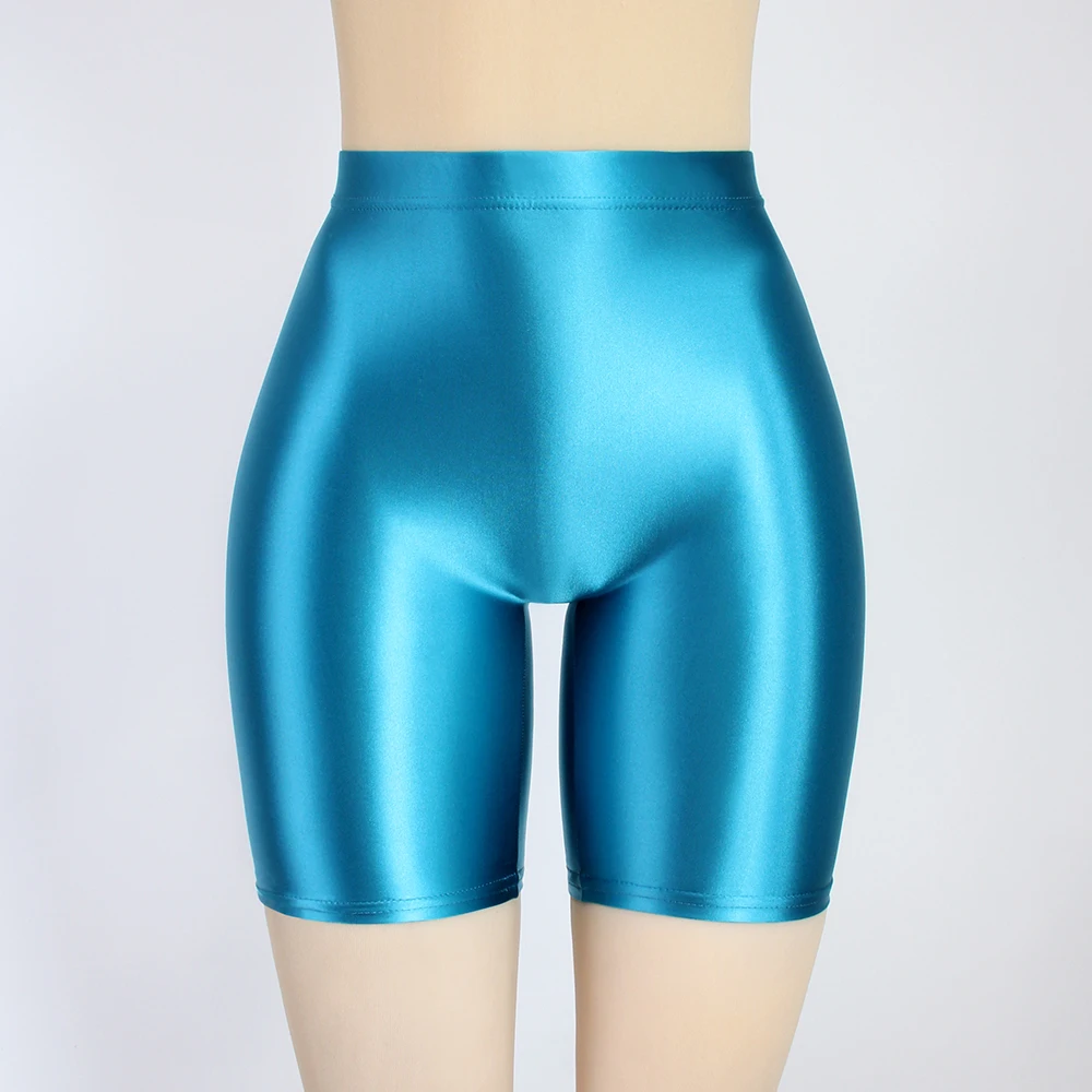 MJINM Womens Satin Glossy Shorts High Waist Yoga Silk Running Fitness Stretch Front Seamless Opaque Biker Tights Skinny Leggings