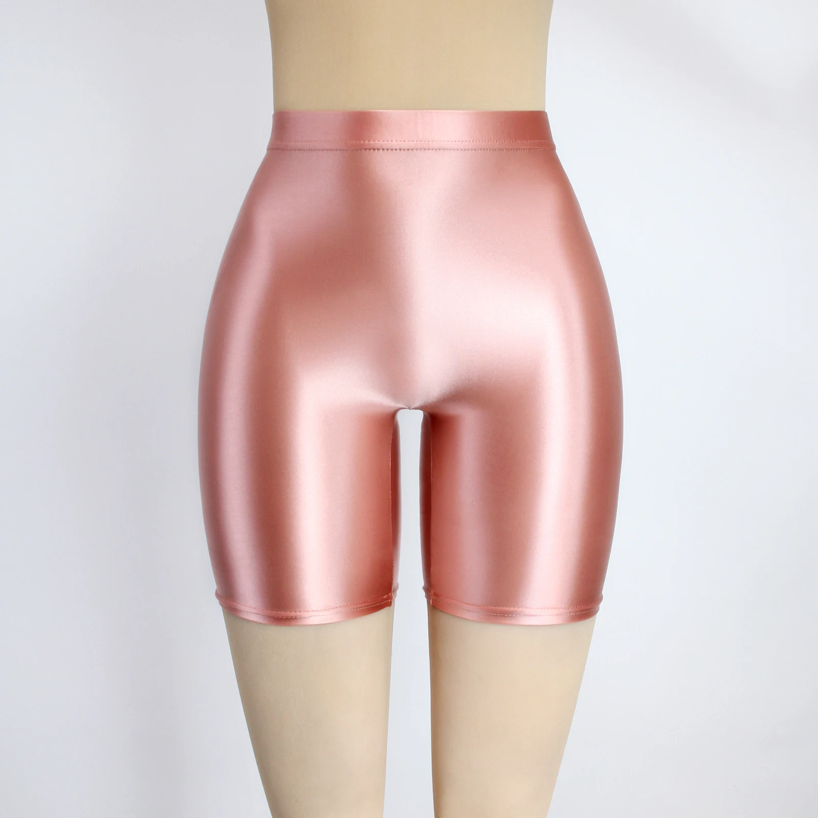 MJINM Womens Satin Glossy Shorts High Waist Yoga Silk Running Fitness Stretch Front Seamless Opaque Biker Tights Skinny Leggings