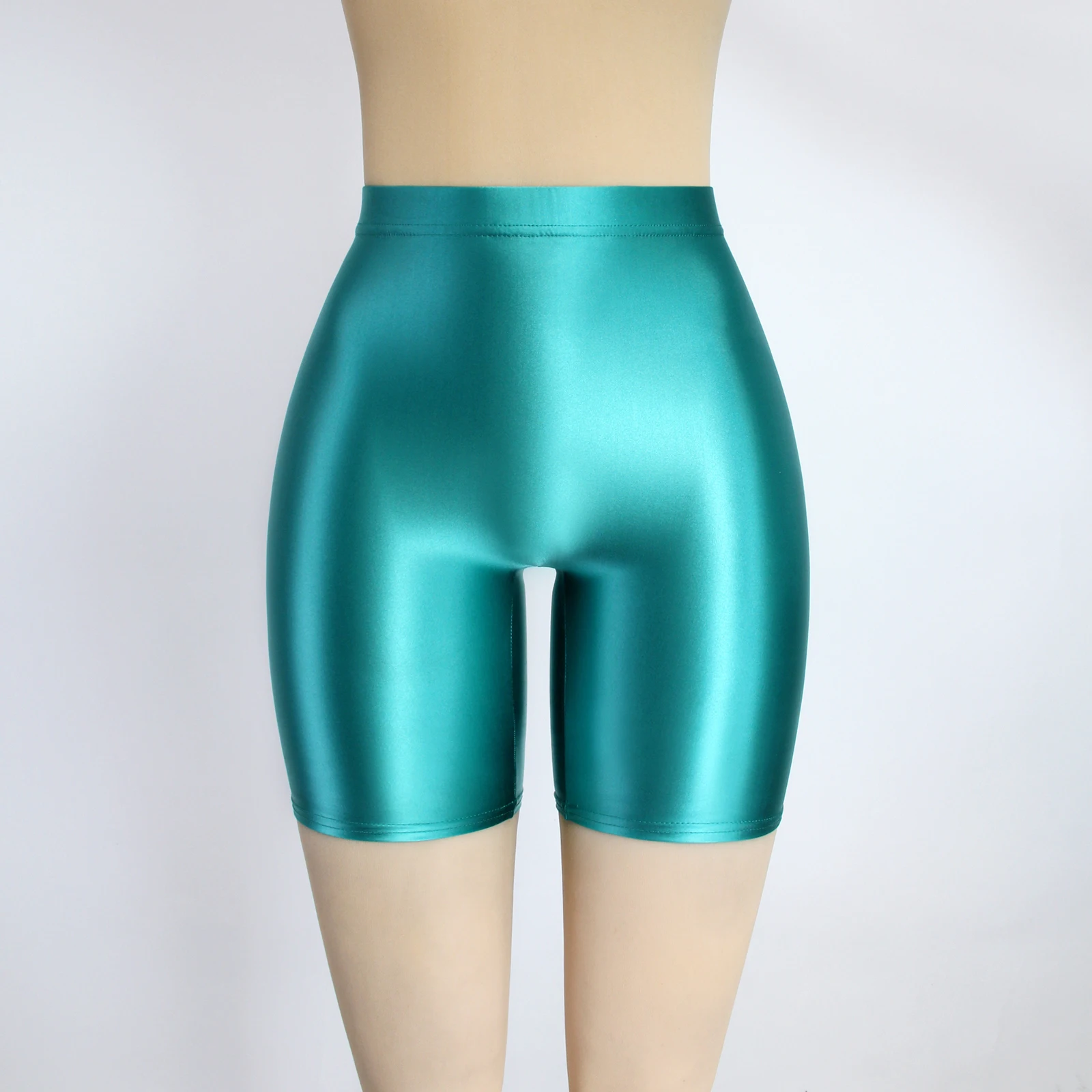 MJINM Womens Satin Glossy Shorts High Waist Yoga Silk Running Fitness Stretch Front Seamless Opaque Biker Tights Skinny Leggings