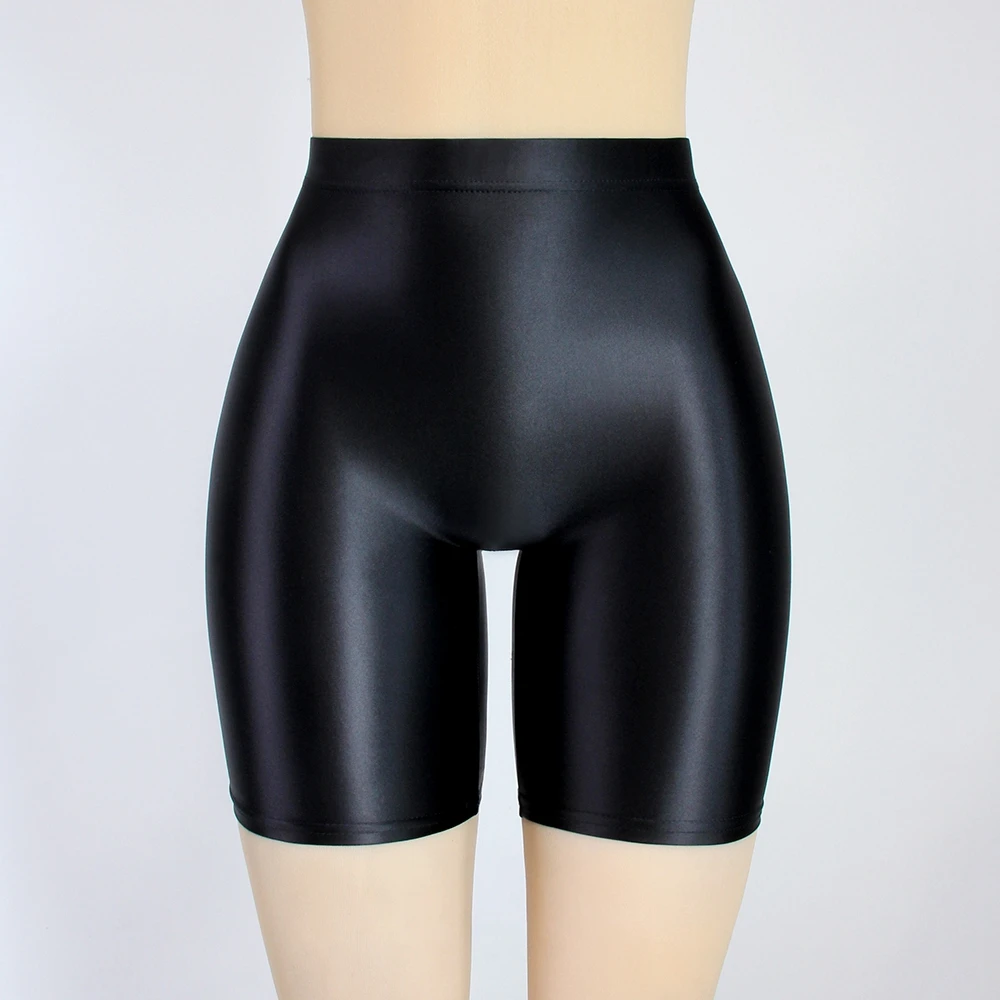 MJINM Womens Satin Glossy Shorts High Waist Yoga Silk Running Fitness Stretch Front Seamless Opaque Biker Tights Skinny Leggings