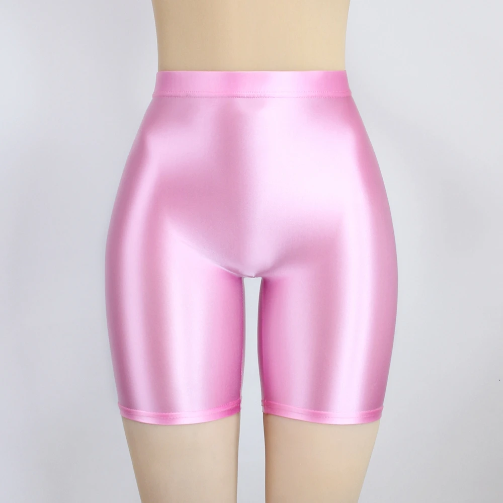 MJINM Womens Satin Glossy Shorts High Waist Yoga Silk Running Fitness Stretch Front Seamless Opaque Biker Tights Skinny Leggings