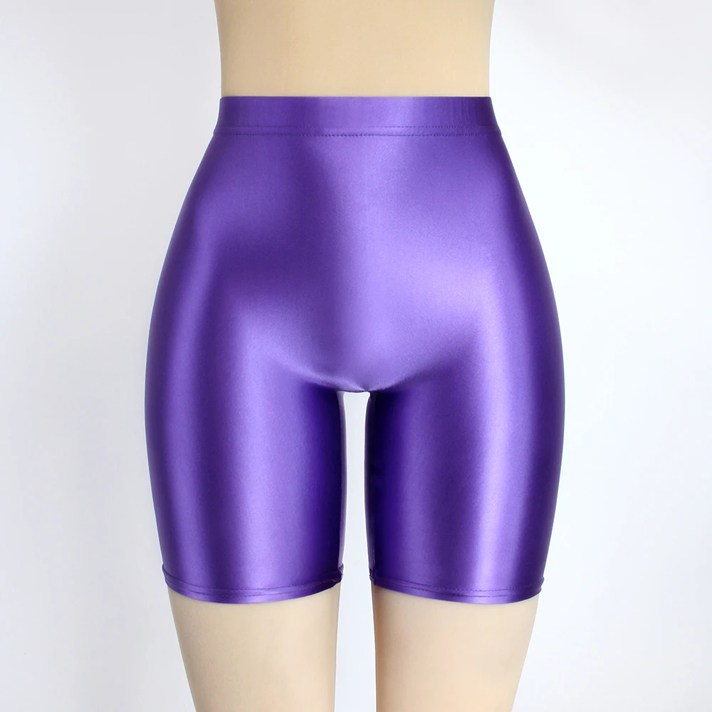 MJINM Womens Satin Glossy Shorts High Waist Yoga Silk Running Fitness Stretch Front Seamless Opaque Biker Tights Skinny Leggings