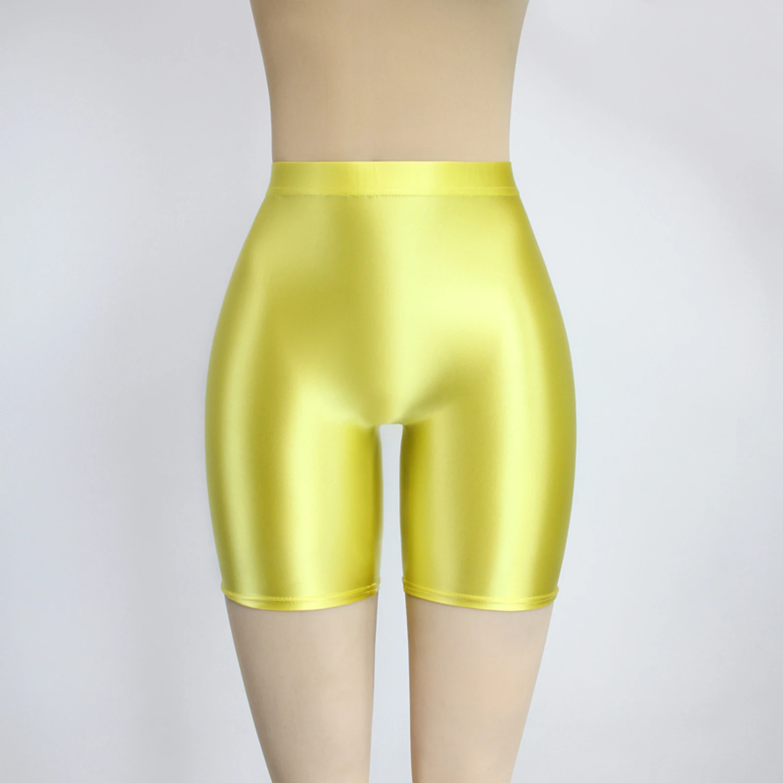 MJINM Womens Satin Glossy Shorts High Waist Yoga Silk Running Fitness Stretch Front Seamless Opaque Biker Tights Skinny Leggings