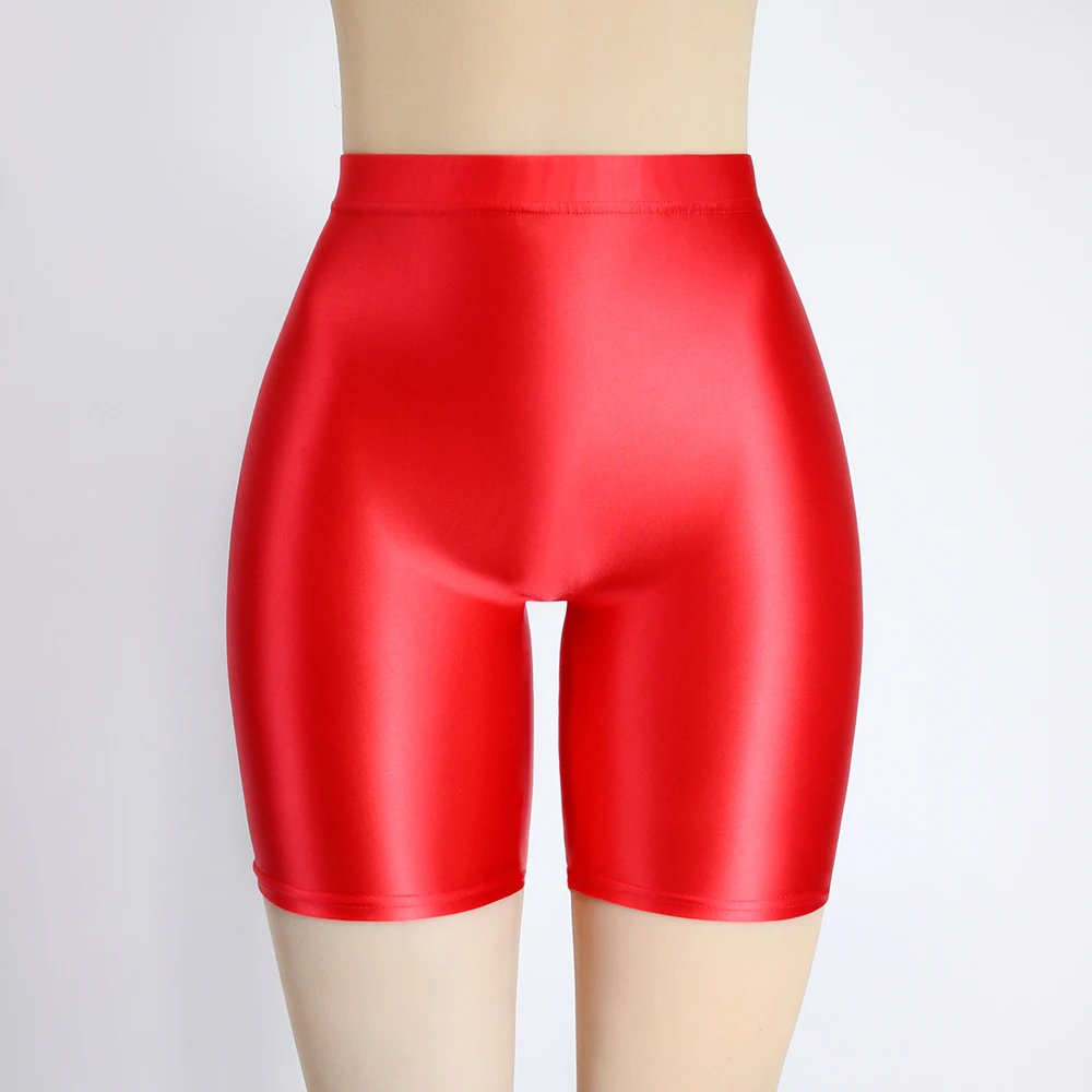 MJINM Womens Satin Glossy Shorts High Waist Yoga Silk Running Fitness Stretch Front Seamless Opaque Biker Tights Skinny Leggings