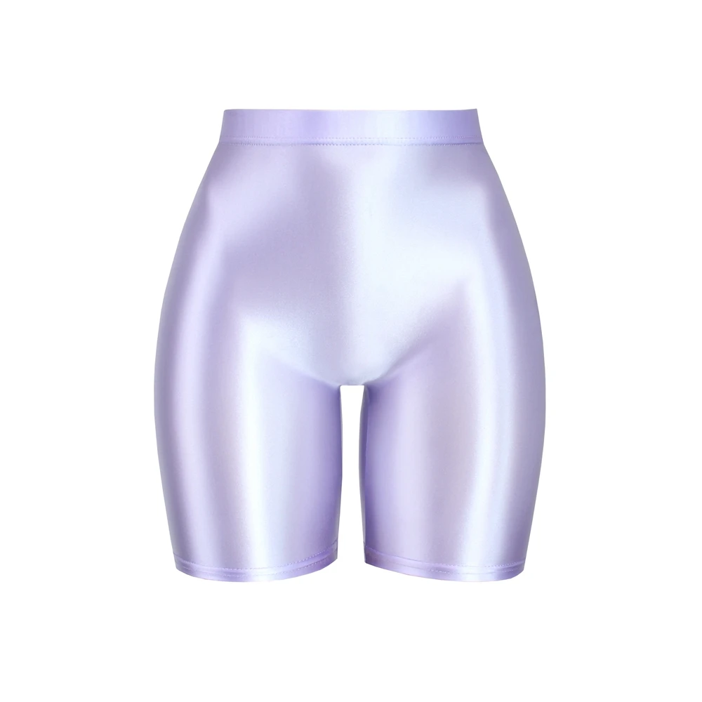 MJINM Womens Satin Glossy Shorts High Waist Yoga Silk Running Fitness Stretch Front Seamless Opaque Biker Tights Skinny Leggings