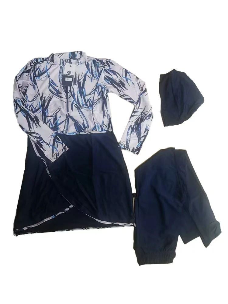 3PCS/Set Islamic Burkini Femmes Modest Swimwear Women Long Sleeve Muslim Swimsuit Hijab Pant Top Leopard
