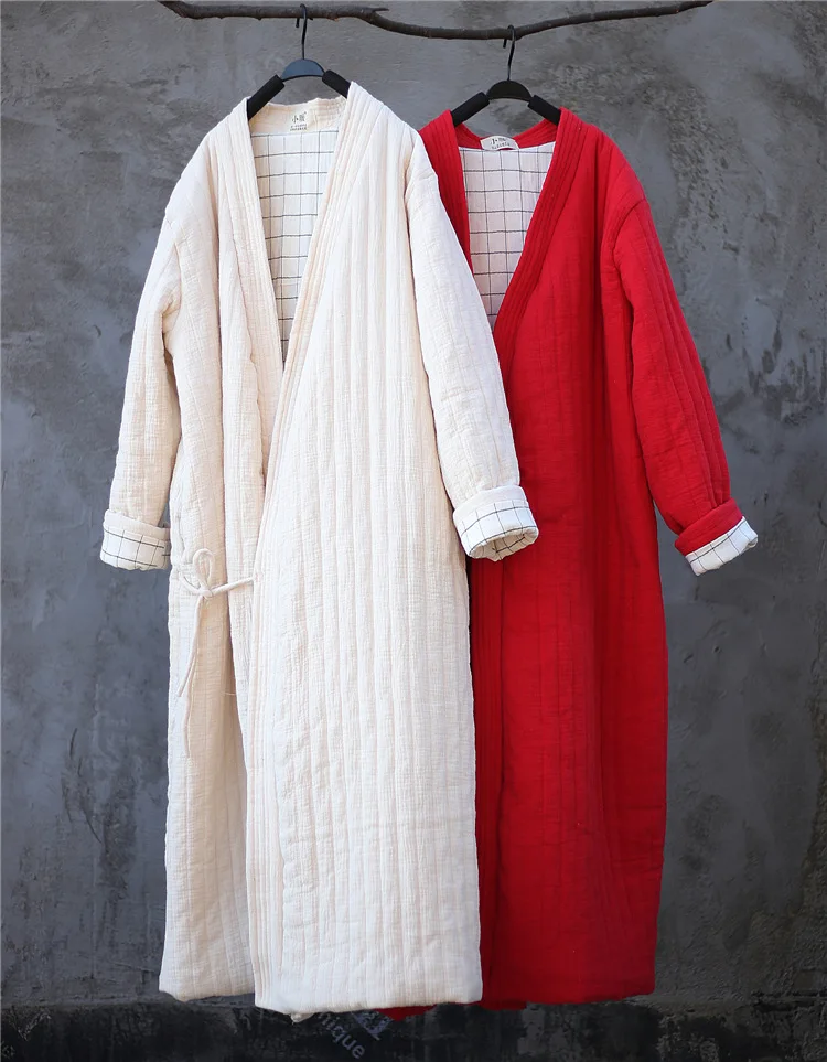 Winter Women Long Cotton Coat Vintage Parkas Loose Cardigan Robe Long Sleeve Lace-up Solid Warm Black Red Winter Clothes New