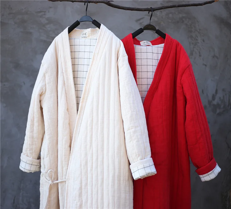 Winter Women Long Cotton Coat Vintage Parkas Loose Cardigan Robe Long Sleeve Lace-up Solid Warm Black Red Winter Clothes New