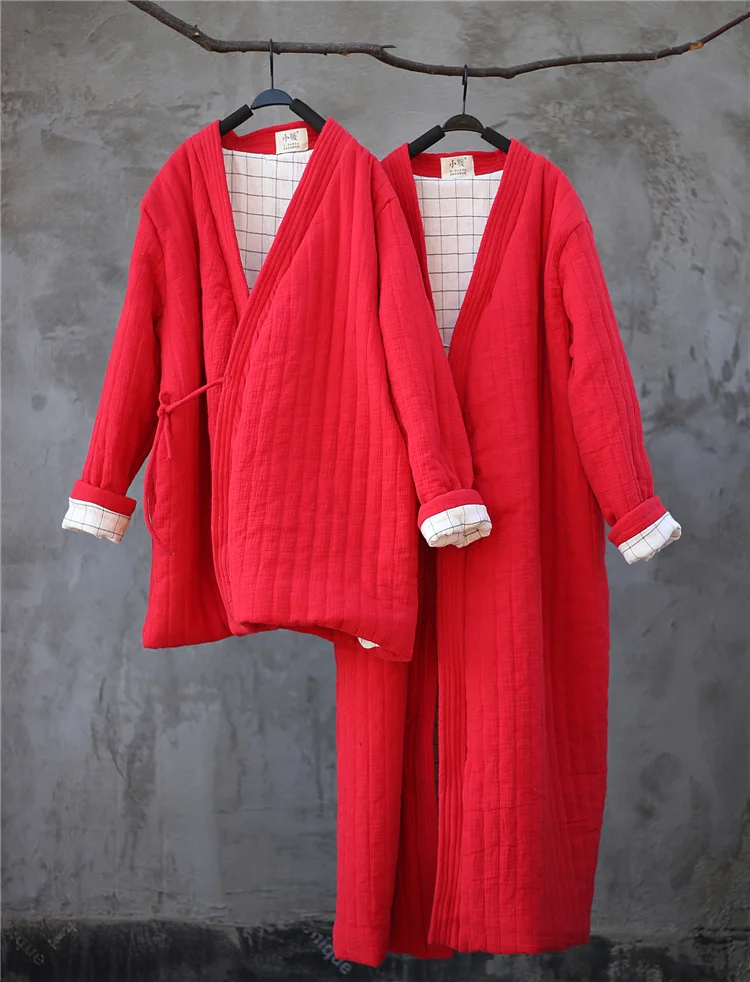 Winter Women Long Cotton Coat Vintage Parkas Loose Cardigan Robe Long Sleeve Lace-up Solid Warm Black Red Winter Clothes New